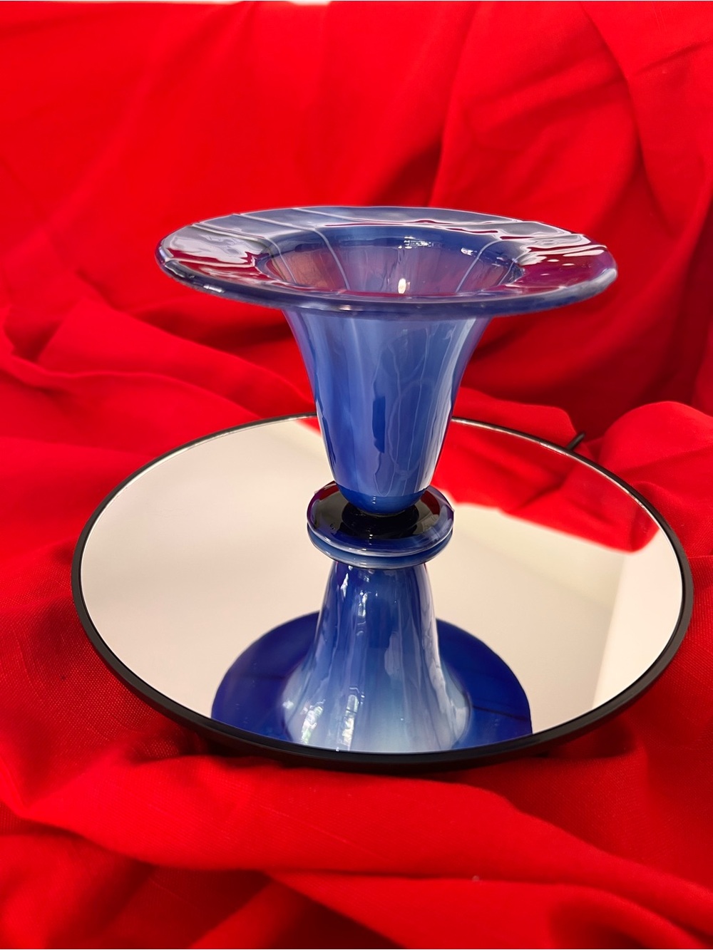 Handblown Blue Glass Decorative Pedestal Bowl - Home Art
